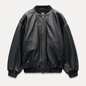 Zara Oversized Leather Bomber Jacket Size M